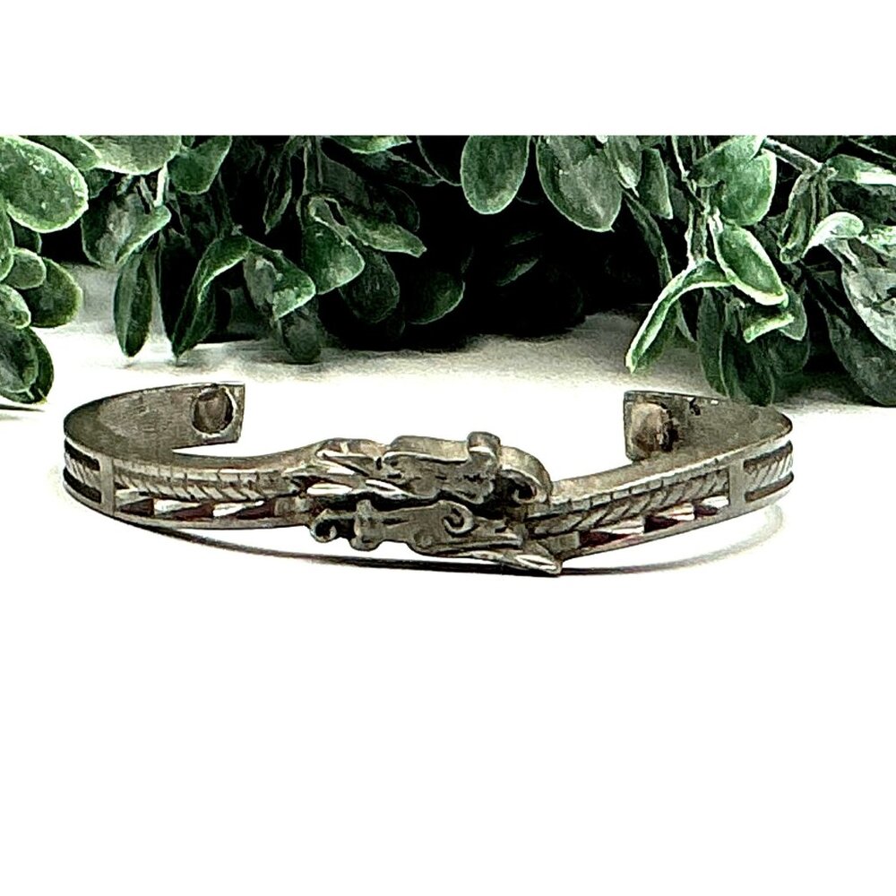 Vintage Dragon Design Pewter Cuff Bracelet